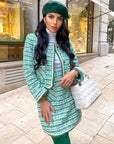 Ensemble Deux Pièces Tweed Vert Mini Jupe Taille Haute Look Paris - Paris Deluxe