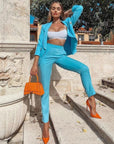 Ensemble Tailleur Bleu Cotton Léger Boutons Dorés - Paris Deluxe