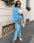 Ensemble Tailleur Bleu Cotton Léger Boutons Dorés - Paris Deluxe