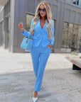 Ensemble Tailleur Bleu Cotton Léger Boutons Dorés - Paris Deluxe