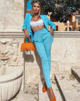 Ensemble Tailleur Bleu Cotton Léger Boutons Dorés - Paris Deluxe