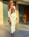 Ensemble Tailleur Deux Pièces Blanc Cassé Coupe Regular - Paris Deluxe