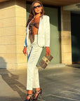 Ensemble Tailleur Deux Pièces Blanc Cassé Coupe Regular - Paris Deluxe