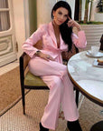 Ensemble Tailleur Rose Deux-pièces Léger Coupe Évasée - Paris Deluxe