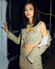 Ensemble Trois Pièces Tweed Jaune Boutons Crystal - Paris Deluxe