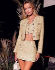 Ensemble Trois Pièces Tweed Jaune Boutons Crystal - Paris Deluxe