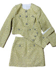 Ensemble Trois Pièces Tweed Jaune Boutons Crystal - Paris Deluxe