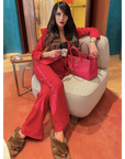 Pantalon crayon & Blazer Veste Rouge Bouton unique