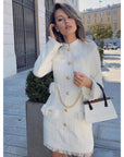 Mini-robe boutonnée de tweed à motif de franges en chaîne Look Berlin - Paris Deluxe