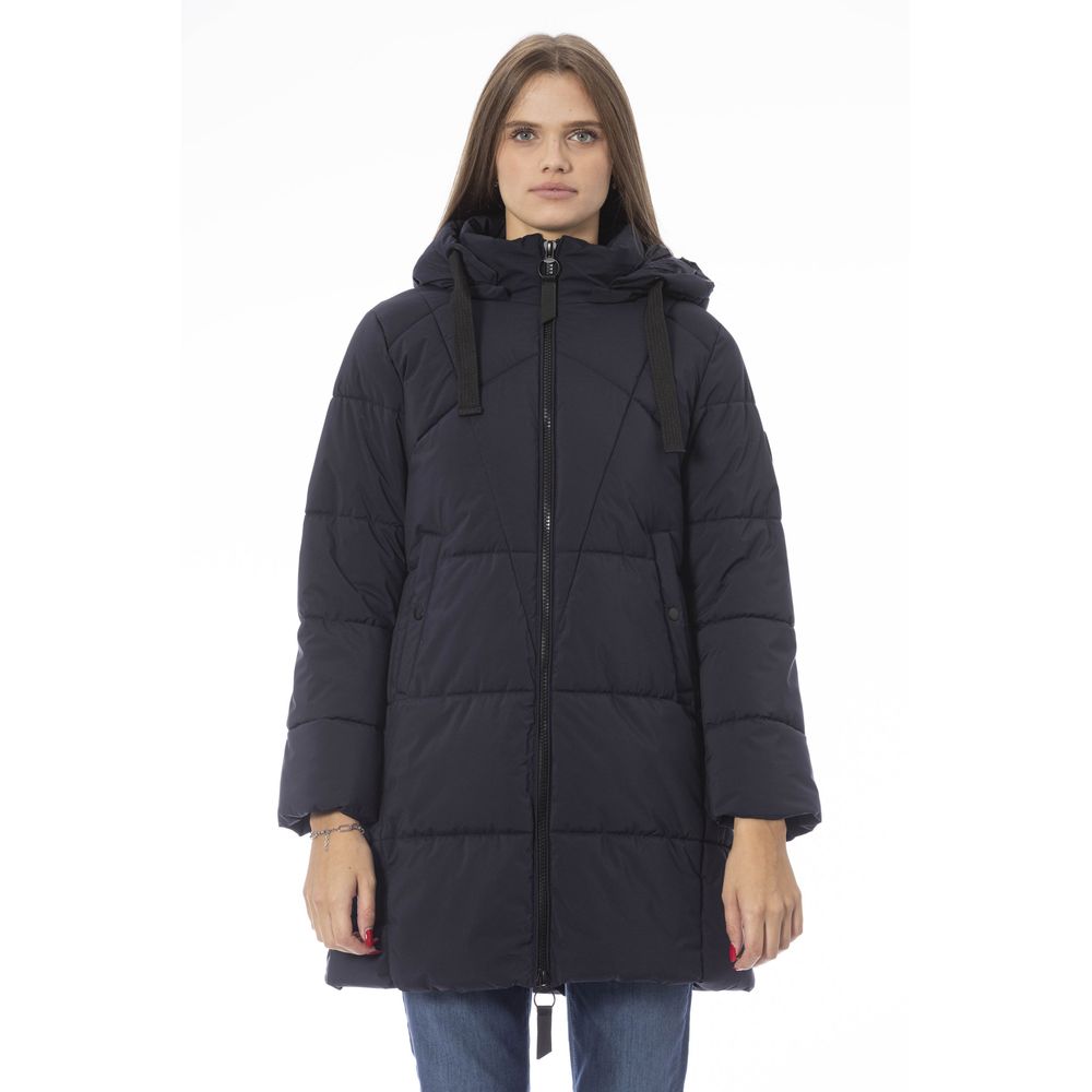 Baldinini Trend Elegant Long Blue Down Jacket with Zip Closure