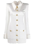 Robe Courte Blanche Manches Longues Satin Boutonnage Poignets Col Polo - Paris Deluxe