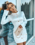Robe Courte Blanche Manches Longues Satin Boutonnage Poignets Col Polo - Paris Deluxe
