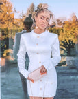 Robe Courte Blanche Manches Longues Satin Boutonnage Poignets Col Polo - Paris Deluxe