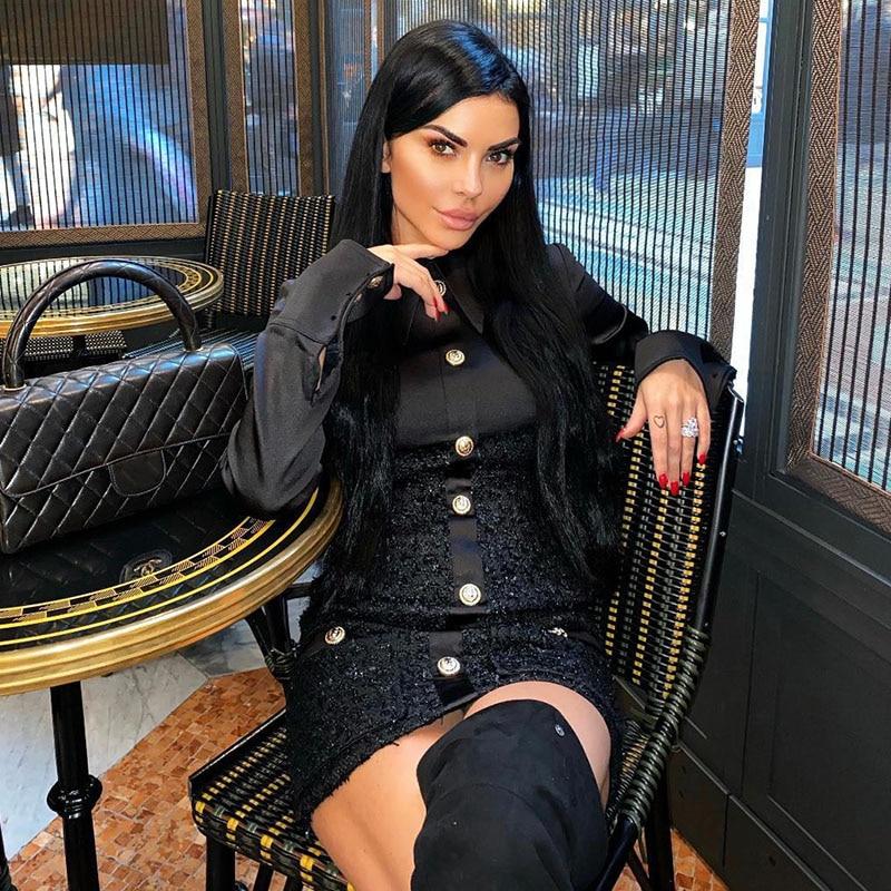 Robe Midi Tweed Noir Manche Longue - Paris Deluxe