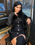 Robe Midi Tweed Noir Manche Longue - Paris Deluxe