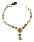 Dolce & Gabbana Elegant Gold Crystal Floral Charm Necklace