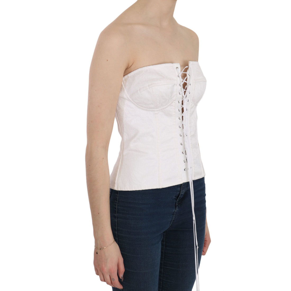 Dolce & Gabbana Elegant White Strapless Corset Top