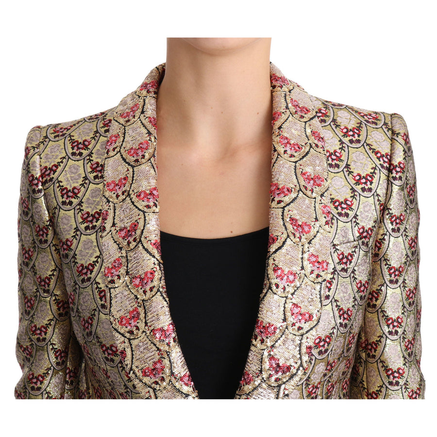 Dolce & Gabbana Glittering Gold Floral Sequined Blazer Jacket