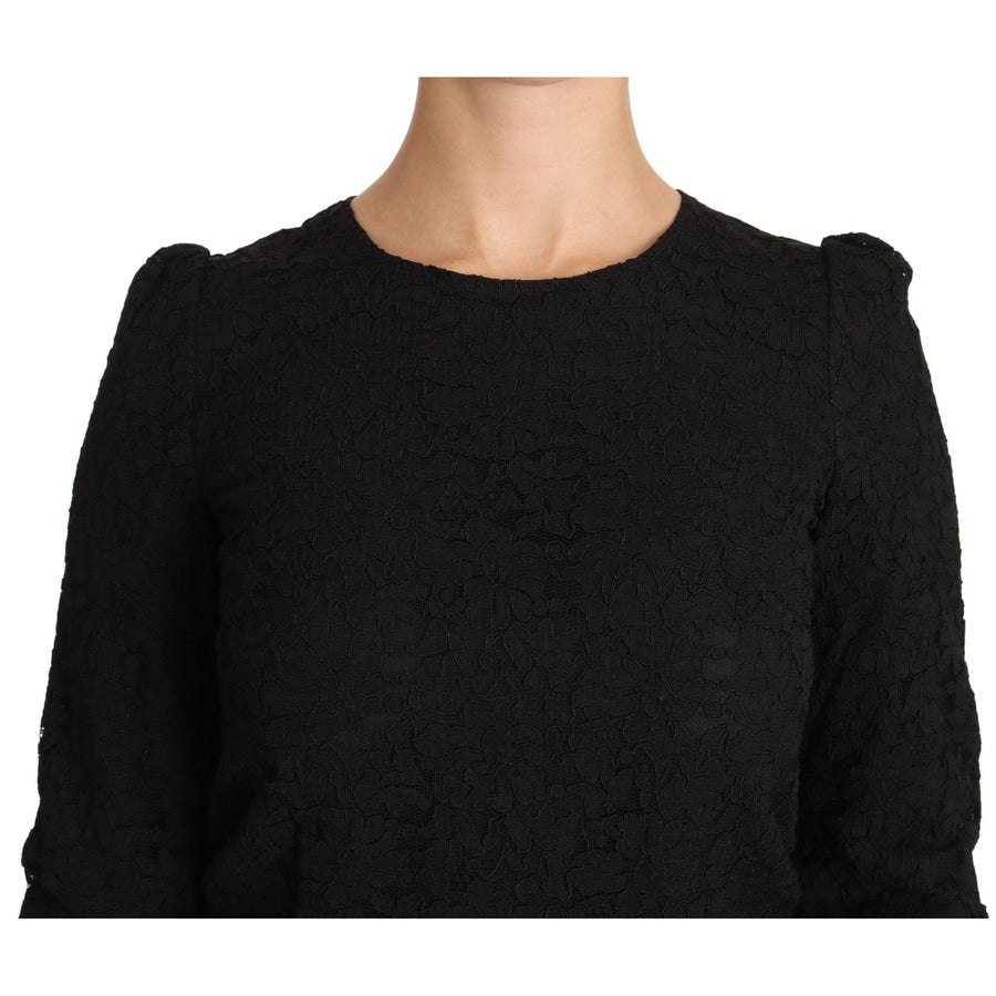 Dolce & Gabbana Elegant Black Floral Crewneck Blouse