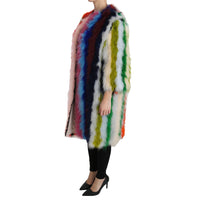 Dolce & Gabbana Elegant Multicolor Feather Long Coat Jacket