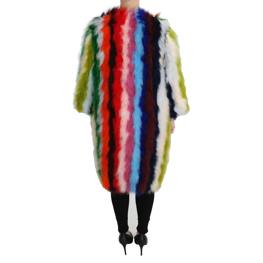 Dolce & Gabbana Elegant Multicolor Feather Long Coat Jacket