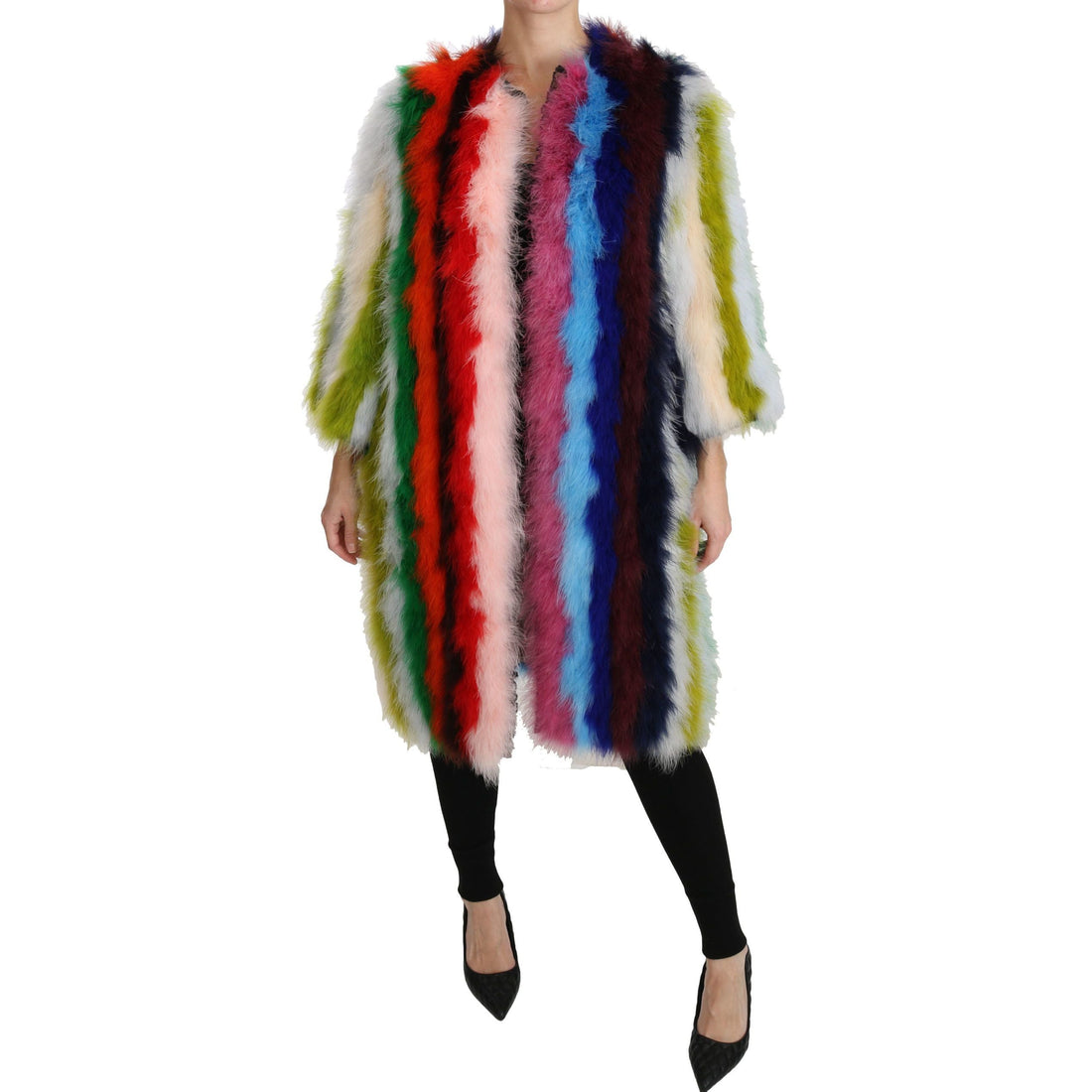 Dolce & Gabbana Elegant Multicolor Feather Long Coat Jacket