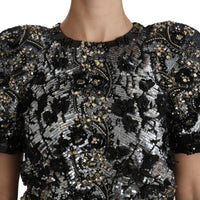 Dolce & Gabbana Sequined Crystal Embellished Crew Neck Top