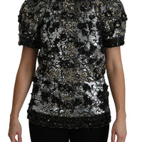 Dolce & Gabbana Sequined Crystal Embellished Crew Neck Top