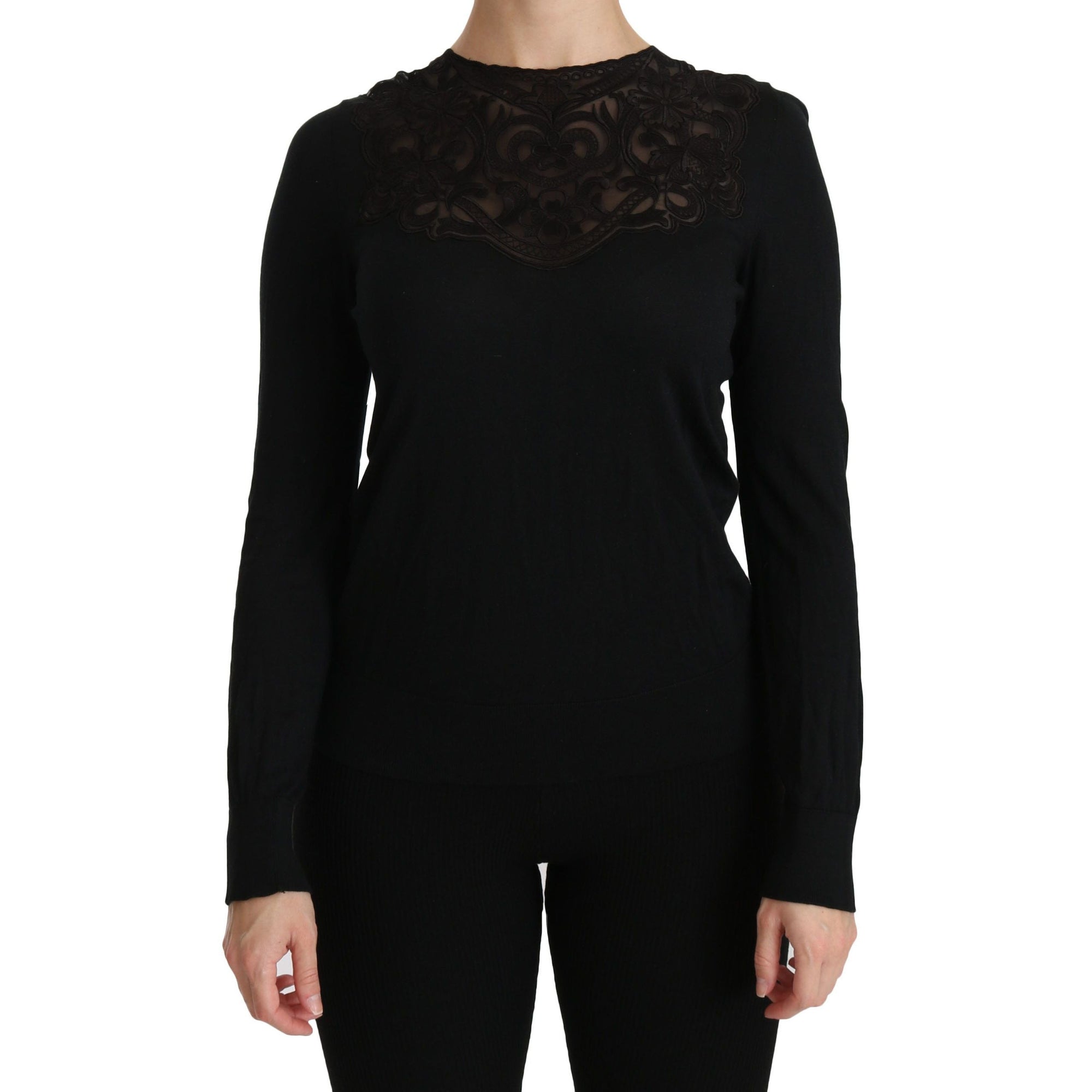 Dolce &amp; Gabbana Elegant Silk-Blend Black Lace Blouse