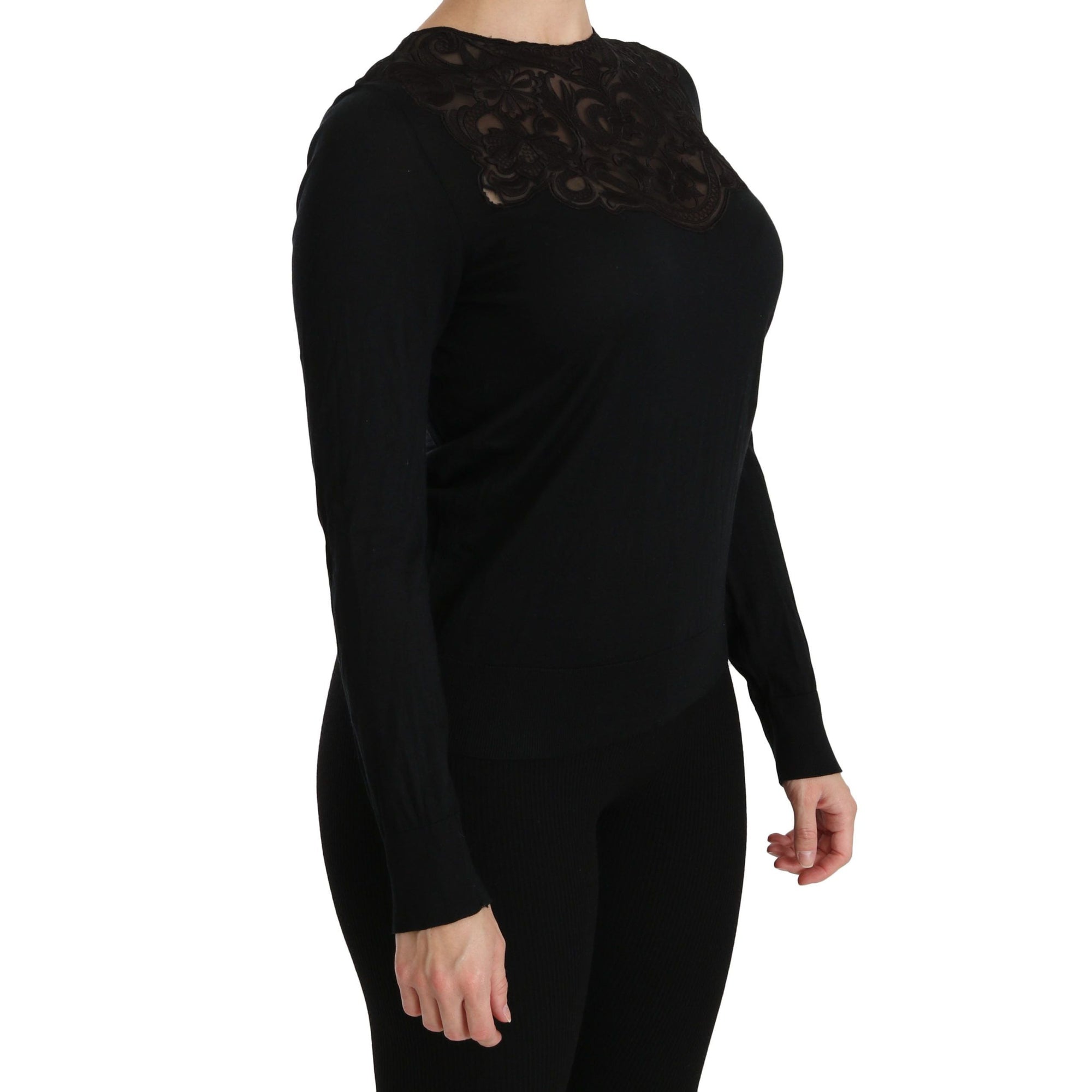 Dolce &amp; Gabbana Elegant Silk-Blend Black Lace Blouse
