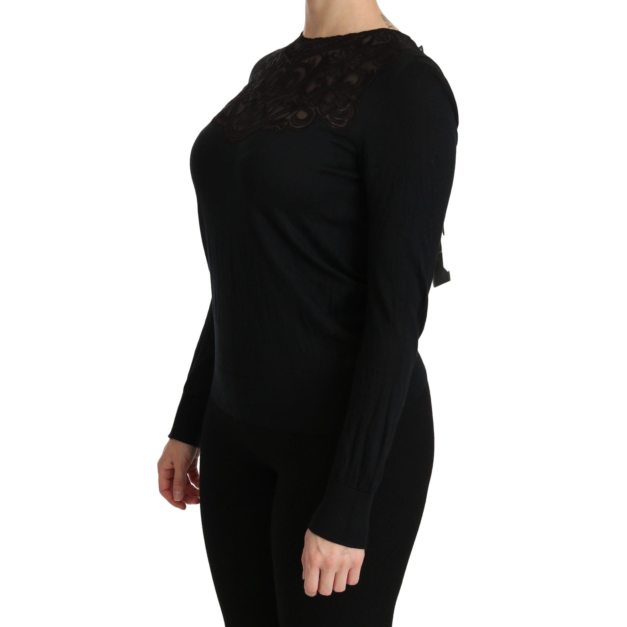 Dolce &amp; Gabbana Elegant Silk-Blend Black Lace Blouse