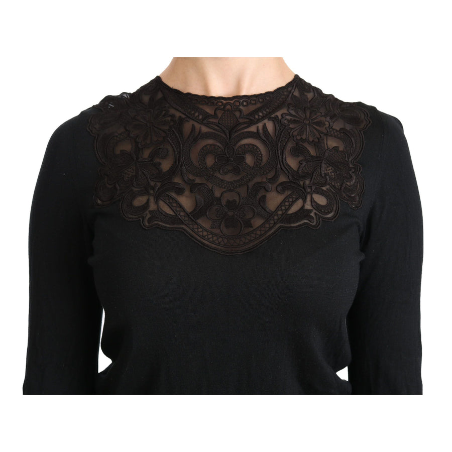 Dolce & Gabbana Elegant Silk-Blend Black Lace Blouse