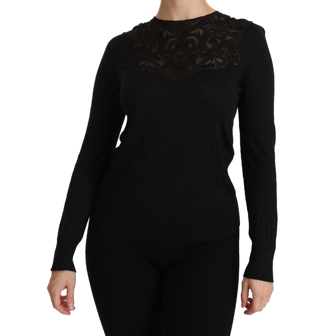 Dolce & Gabbana Elegant Silk-Blend Black Lace Blouse