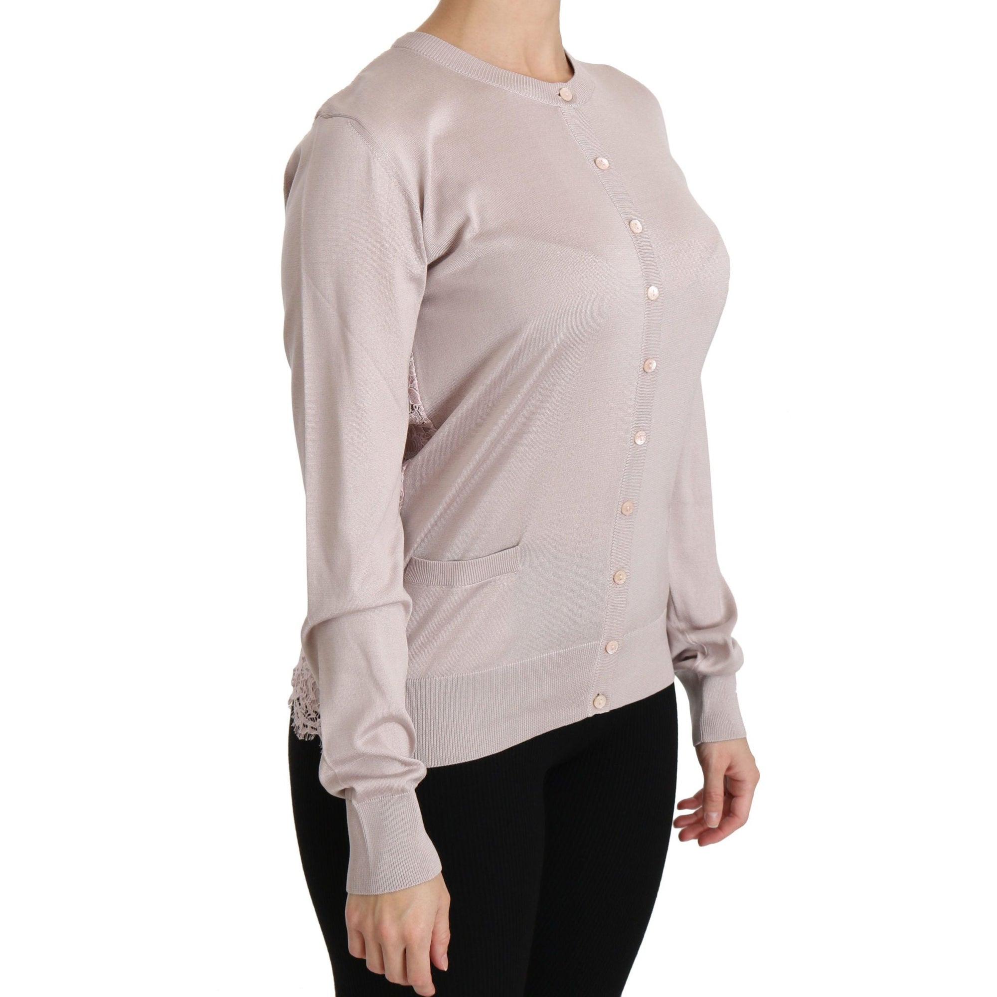 Dolce &amp; Gabbana Silk Blend Pink Crew Neck Cardigan