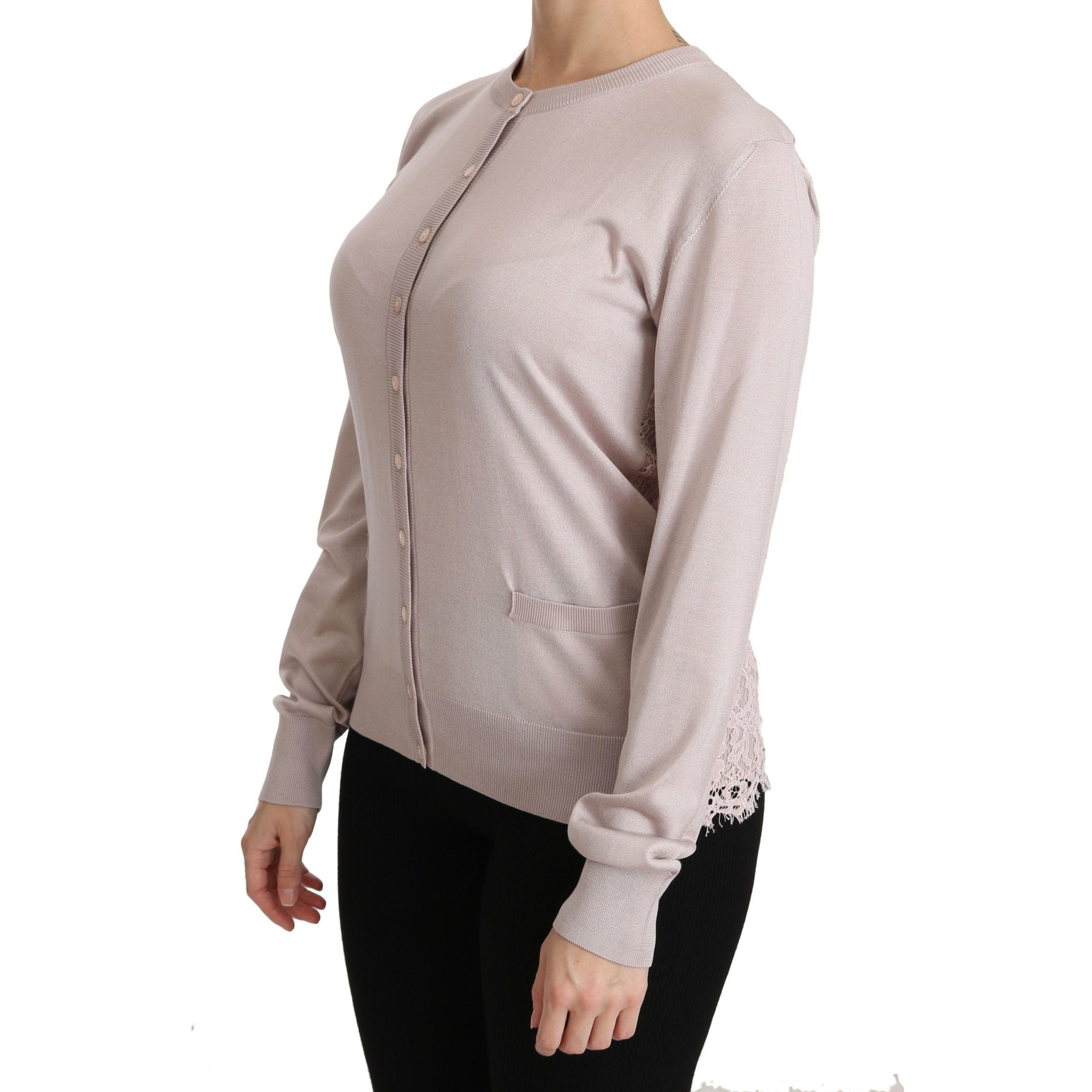 Dolce &amp; Gabbana Silk Blend Pink Crew Neck Cardigan