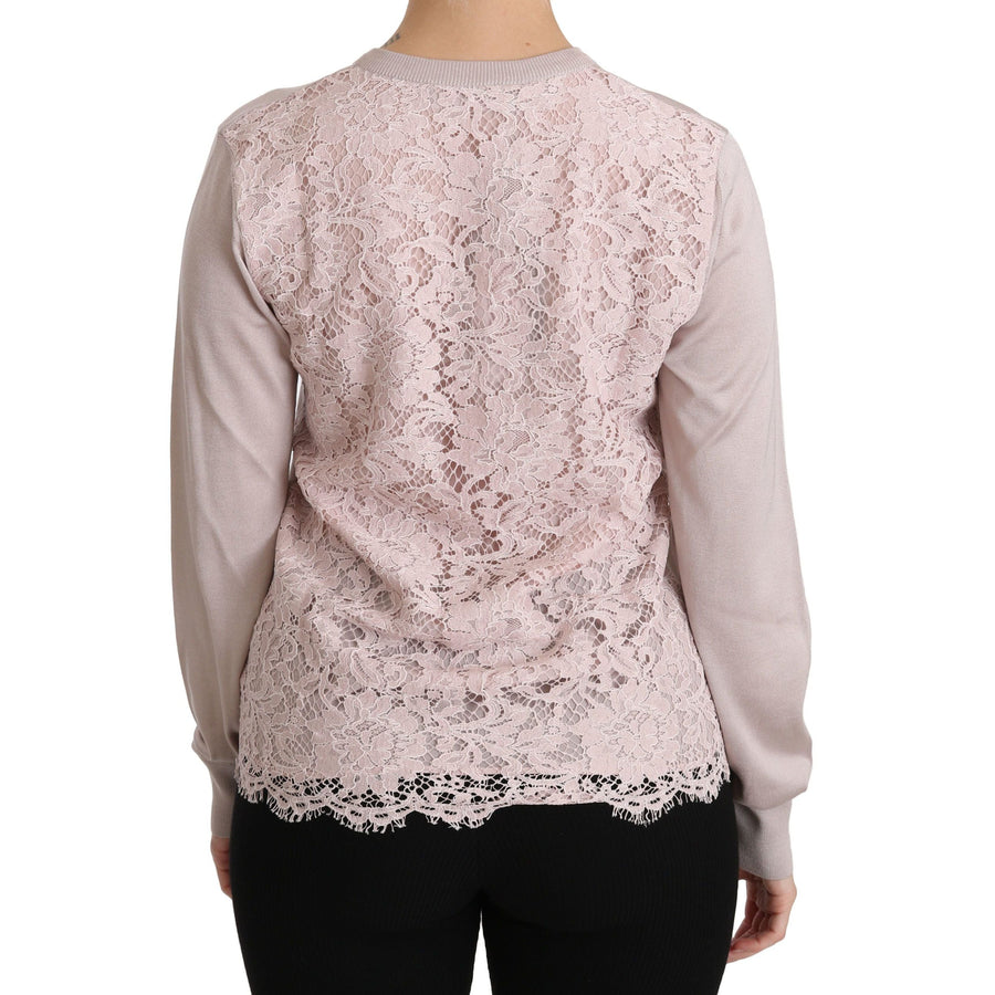 Dolce & Gabbana Silk Blend Pink Crew Neck Cardigan