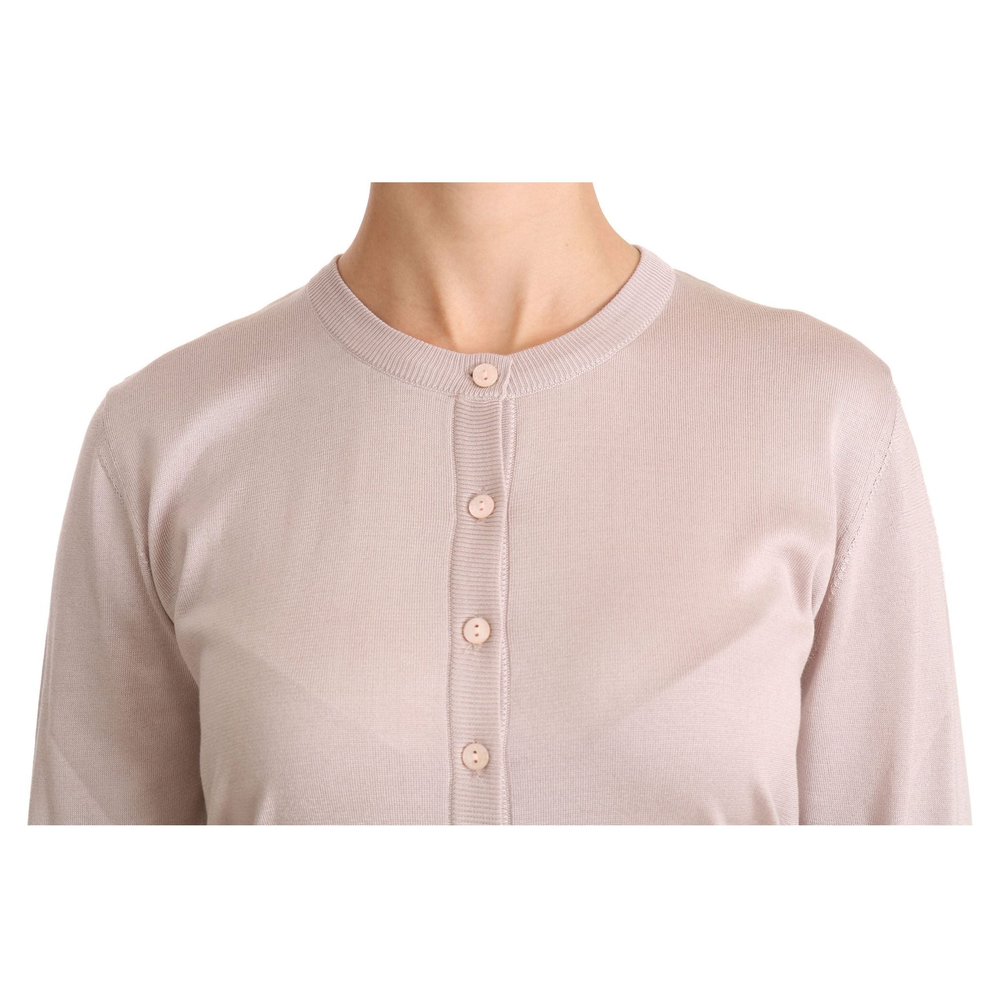 Dolce &amp; Gabbana Silk Blend Pink Crew Neck Cardigan