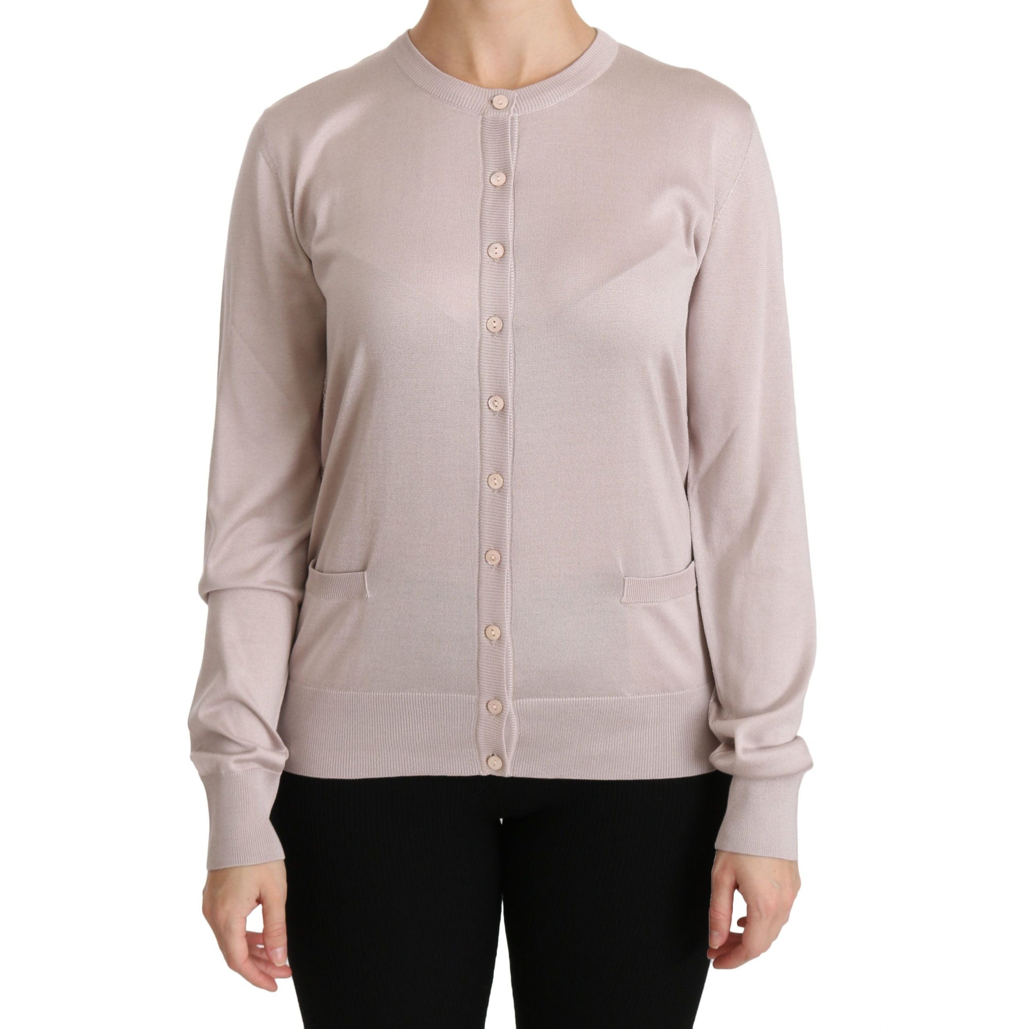 Dolce &amp; Gabbana Silk Blend Pink Crew Neck Cardigan