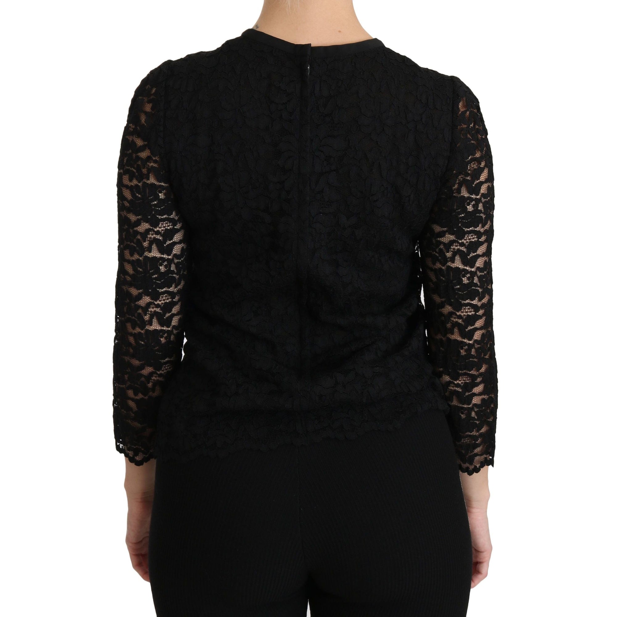 Dolce &amp; Gabbana Elegant Black Lace Crew Neck Blouse
