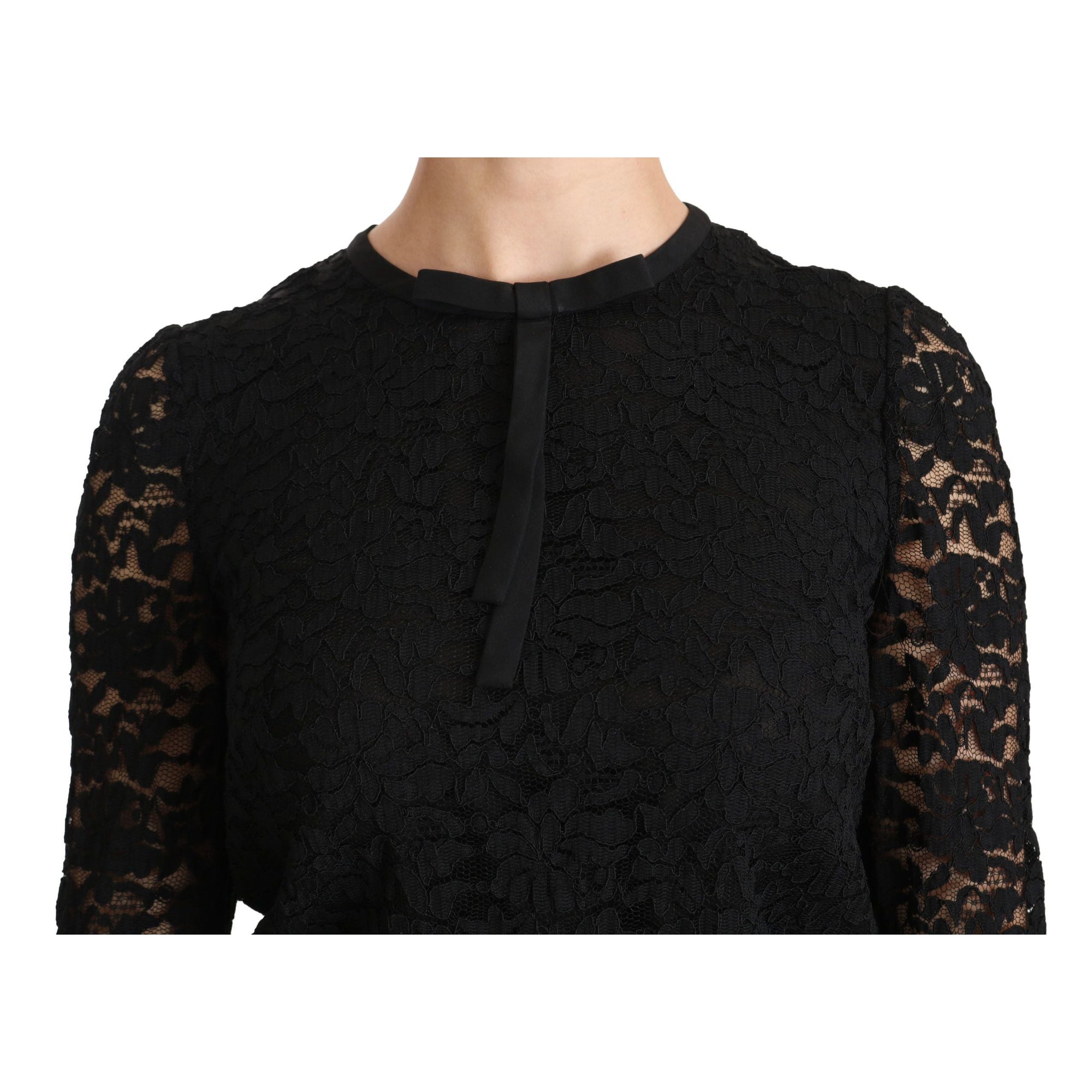Dolce &amp; Gabbana Elegant Black Lace Crew Neck Blouse