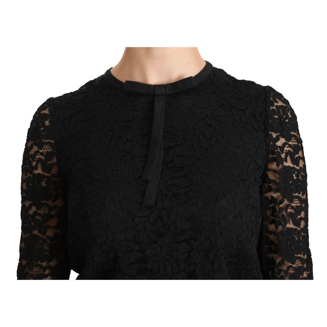 Dolce & Gabbana Elegant Black Lace Crew Neck Blouse