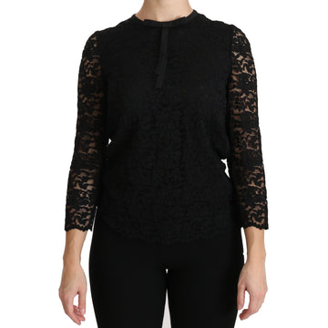 Dolce & Gabbana Elegant Black Lace Crew Neck Blouse