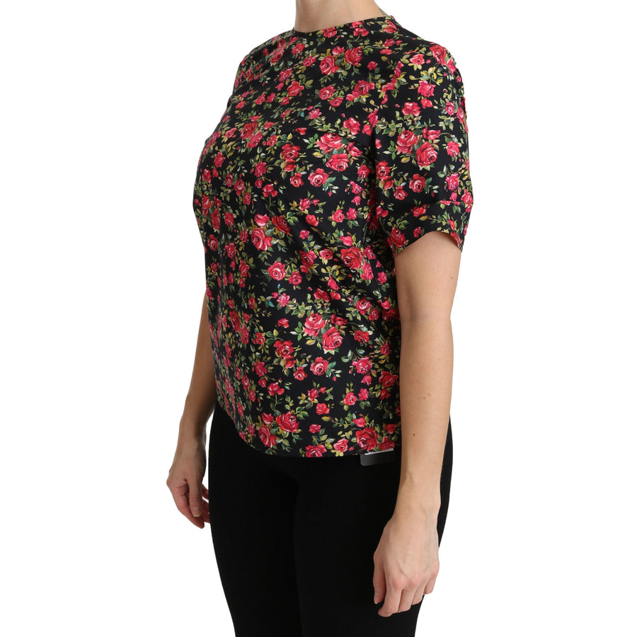 Dolce & Gabbana Elegant Black Floral Crew Neck Top