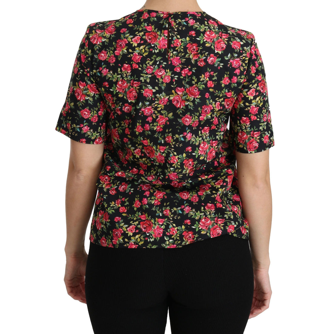 Dolce & Gabbana Elegant Black Floral Crew Neck Top