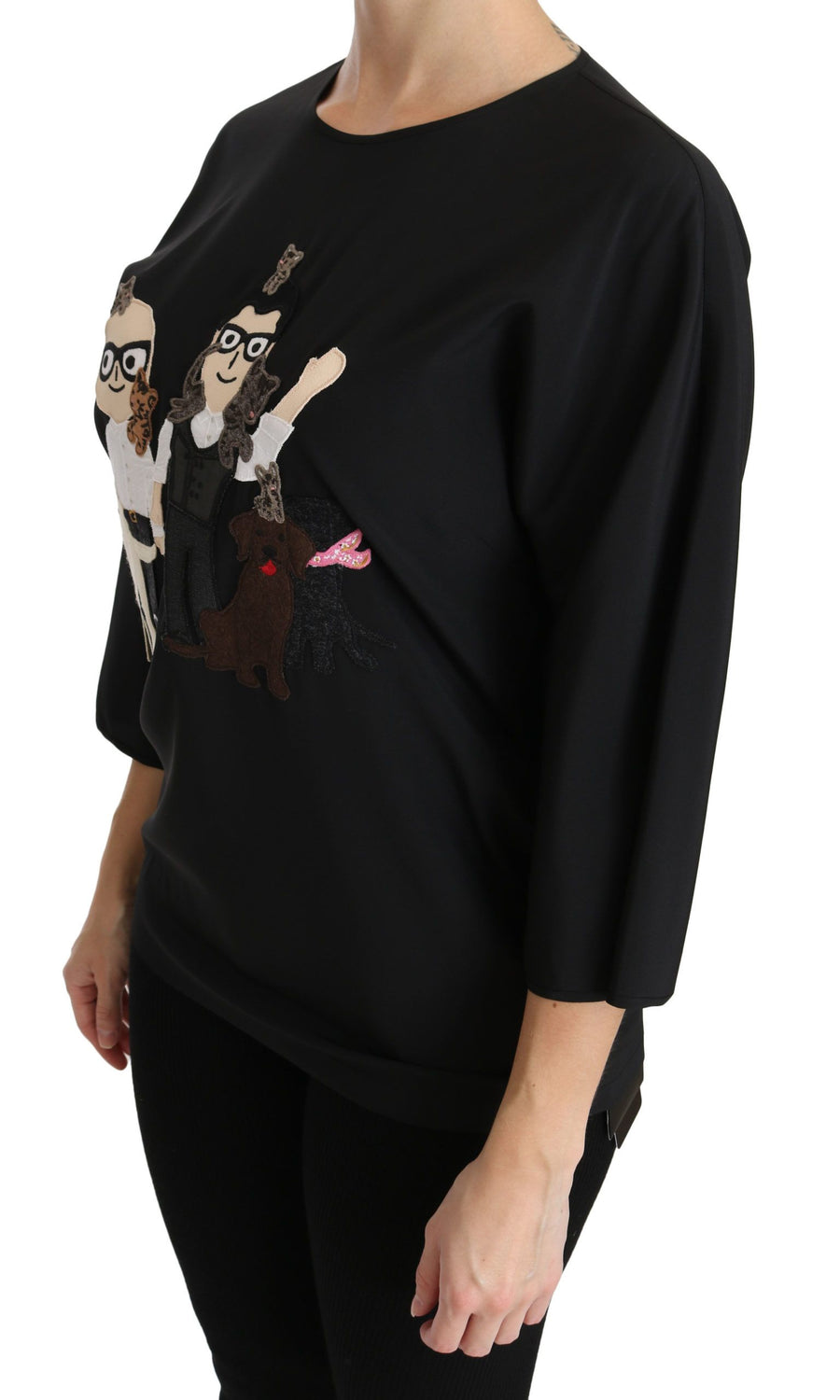 Dolce & Gabbana Elegant Black Silk Stretch Embroidered Top