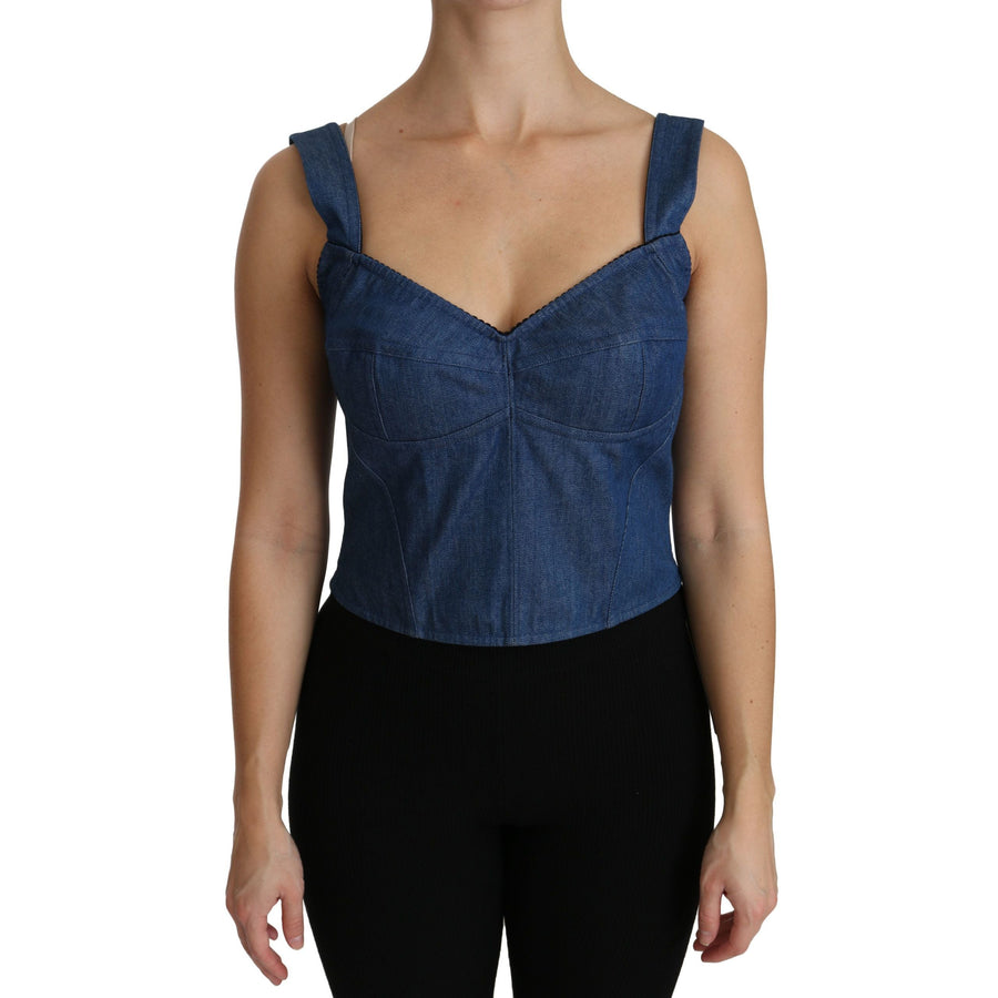 Dolce & Gabbana Elegant Sleeveless Bustier Top in Blue