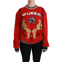 Dolce & Gabbana Radiant Red Sequined Crew Neck Sweater