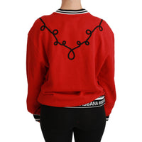 Dolce & Gabbana Radiant Red Sequined Crew Neck Sweater