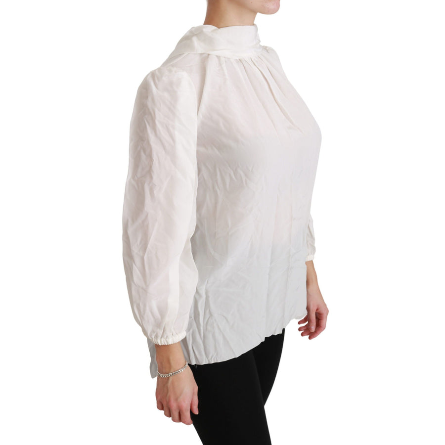 Dolce & Gabbana Elegant White Silk Turtle Neck Blouse