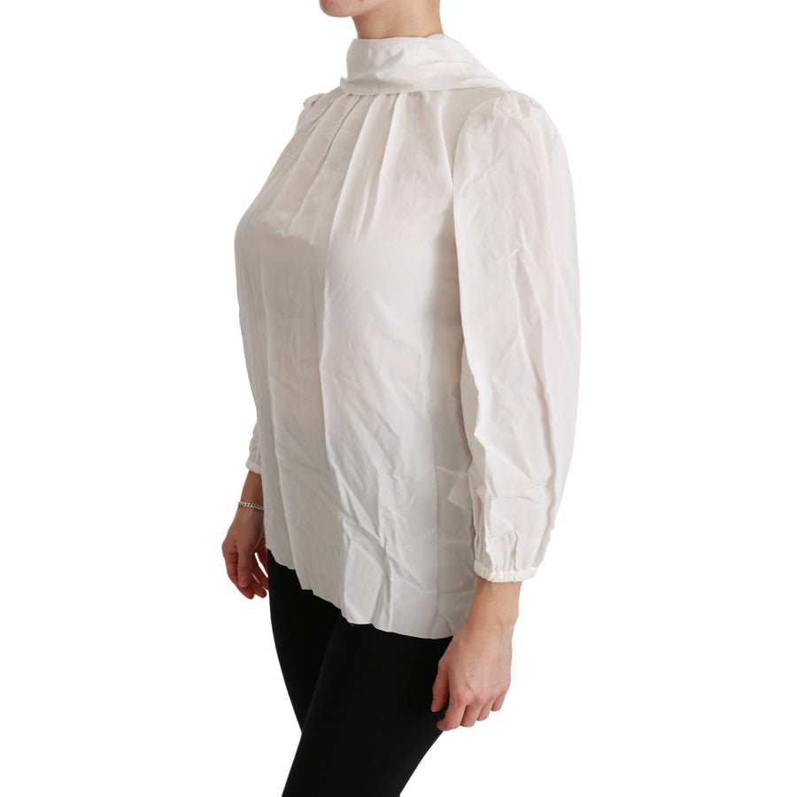 Dolce & Gabbana Elegant White Silk Turtle Neck Blouse